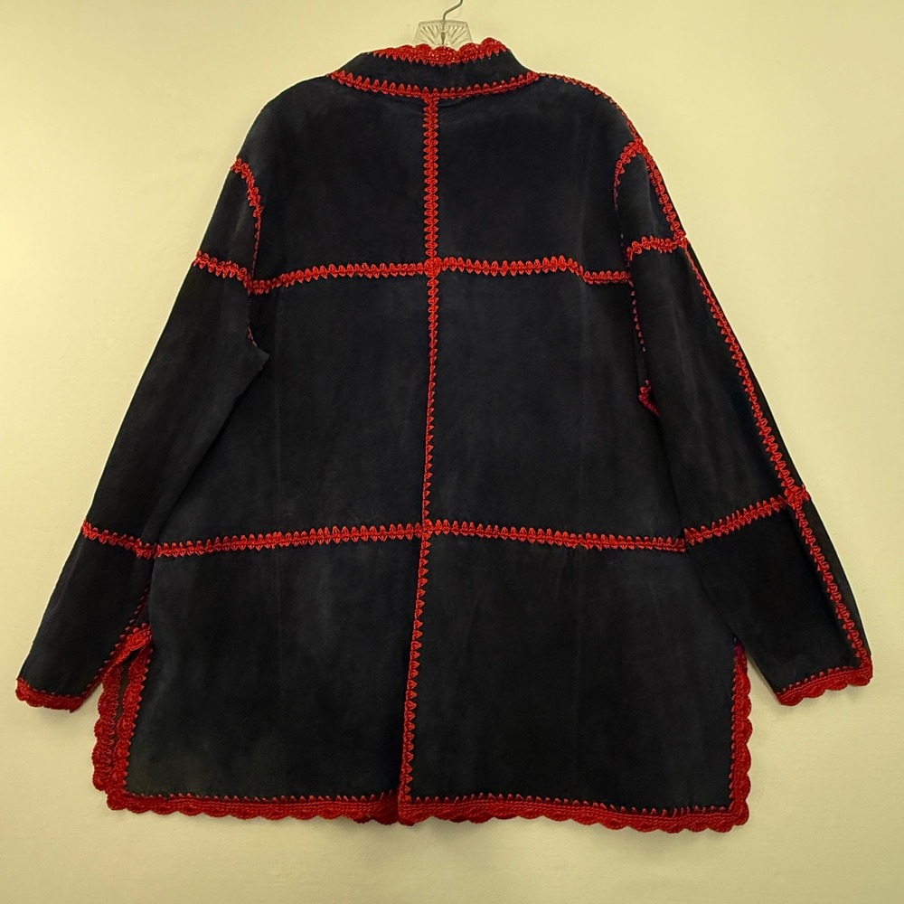 Vintage Linea by Louis Dell'Olio 100% Suede Jacket Red Trim Size 2X Navy Blue - Picture 5 of 10